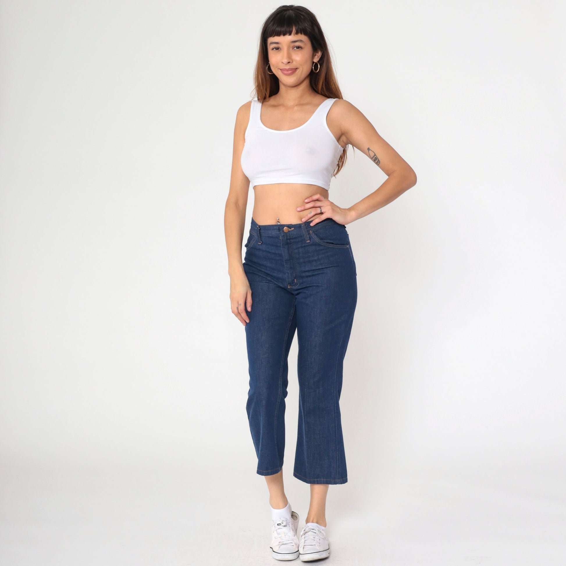 Wrangler 80s Dark Wash High Waisted Bootcut Jeans Cropped Ankle Medium