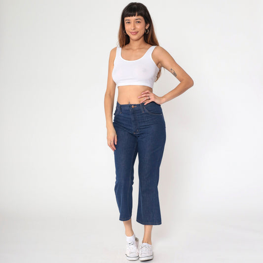 Wrangler 80s Dark Wash High Waisted Bootcut Jeans Cropped Ankle Medium
