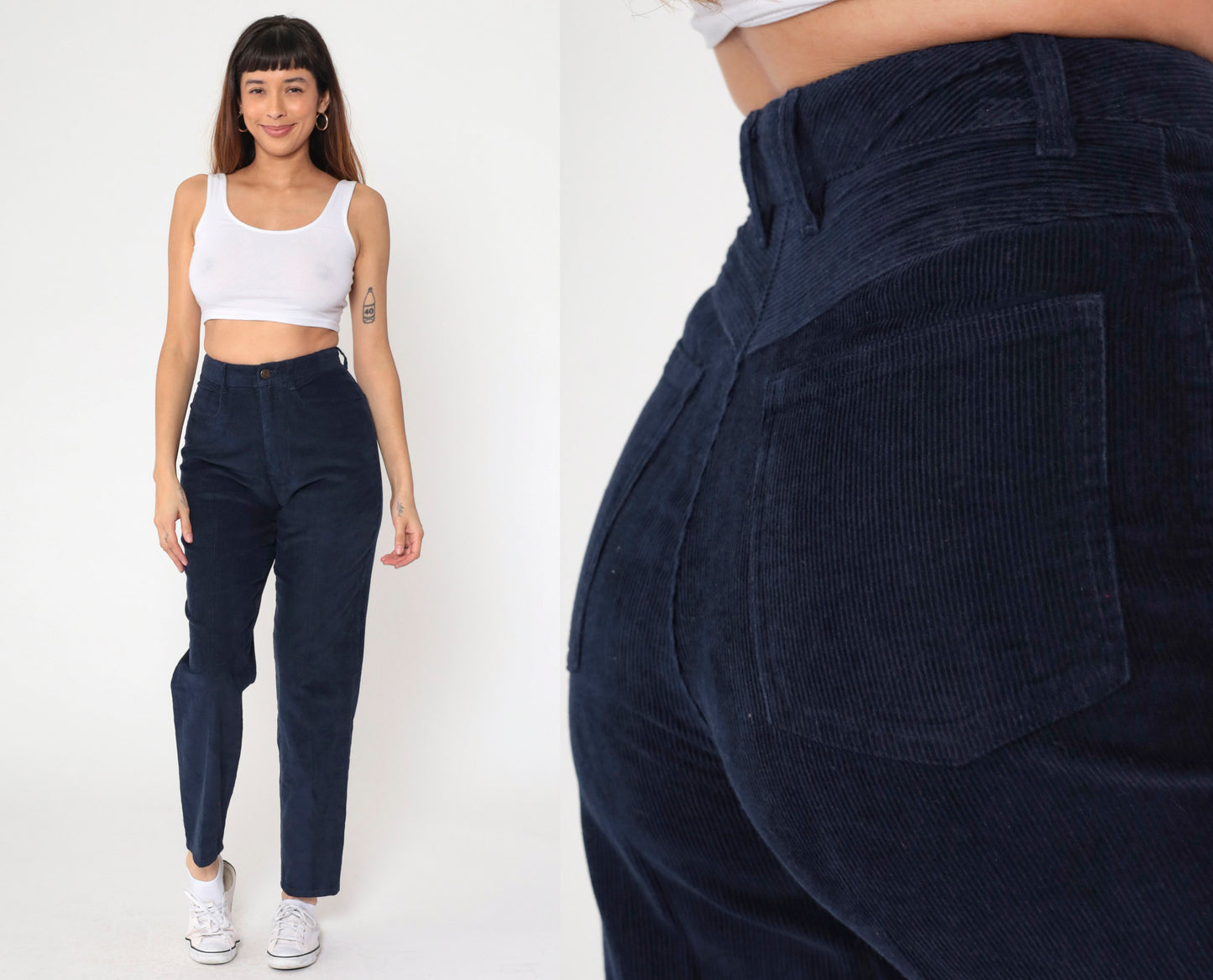 90s Talbots Navy Corduroy High-Waist Trousers Straight Leg Small 4