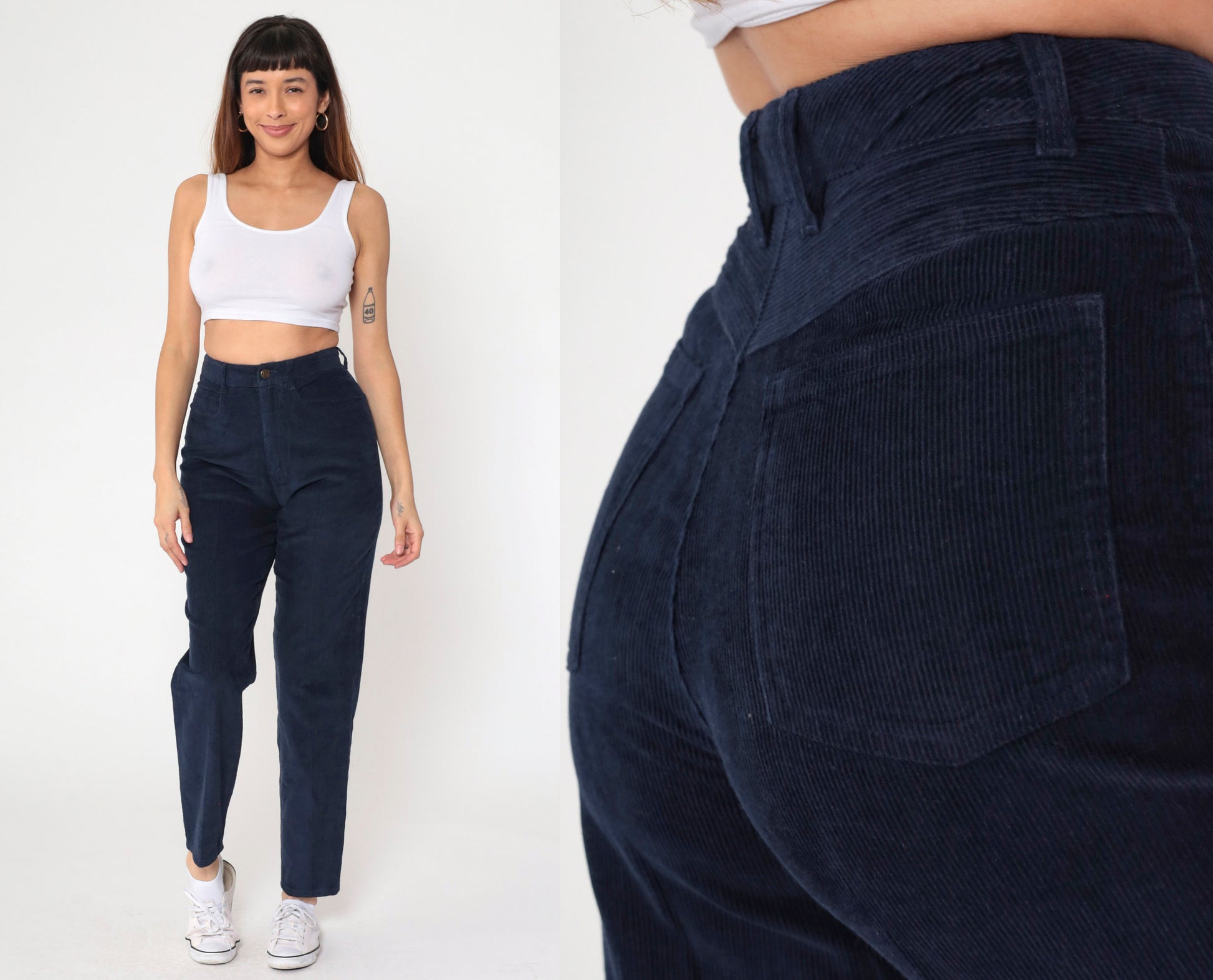 90s Talbots Navy Corduroy High-Waist Trousers Straight Leg Small 4