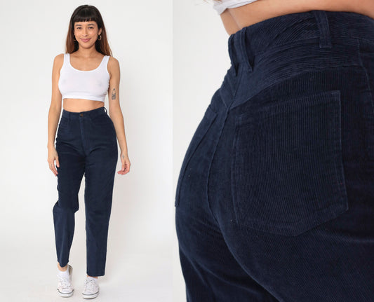 90s Talbots Navy Corduroy High-Waist Trousers Straight Leg Small 4
