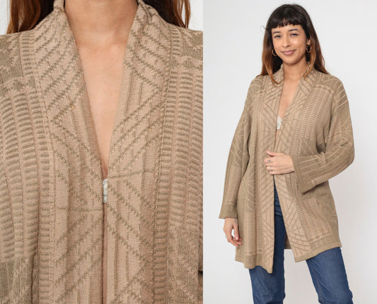 90s Tan Geometric Wrap Cardigan Sweater Medium