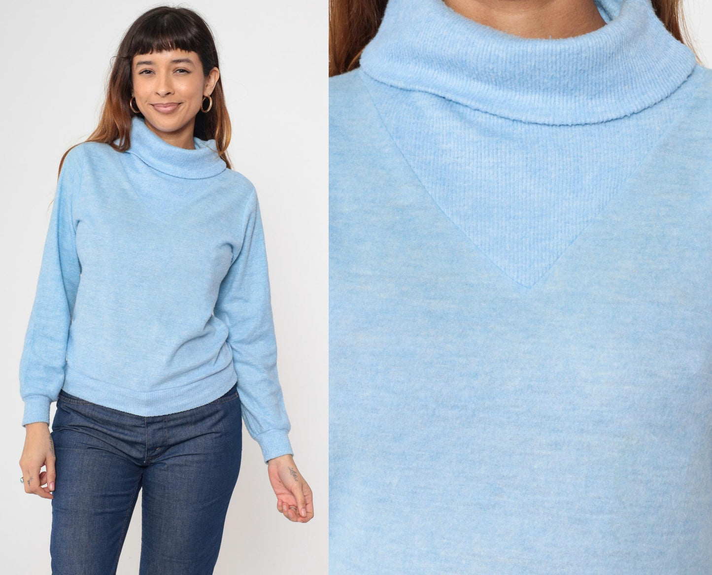 80s Baby Blue Turtleneck Sweatshirt Ski Modes Slouchy Small Medium