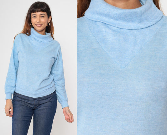 80s Baby Blue Turtleneck Sweatshirt Ski Modes Slouchy Small Medium