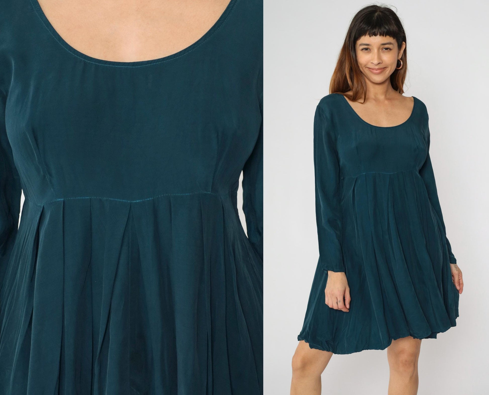90s Rampage Babydoll Mini Dress Dark Teal Scoop Neck Empire Waist Medium
