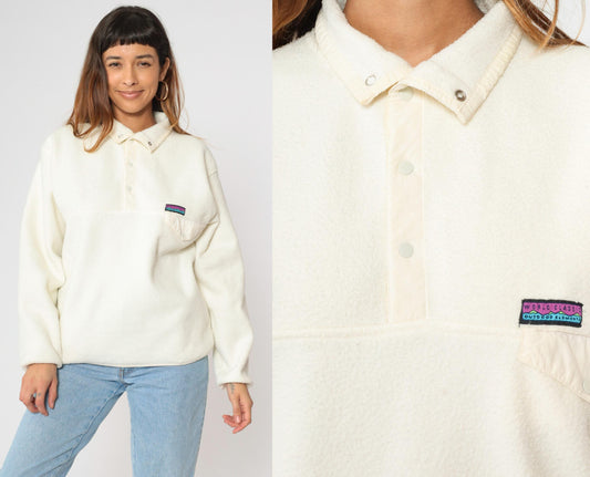 90s Gap Cream Fleece Quarter-Snap Sweatshirt Small