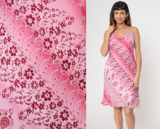 00s Pink Floral Paisley Spaghetti Strap Midi Dress Medium