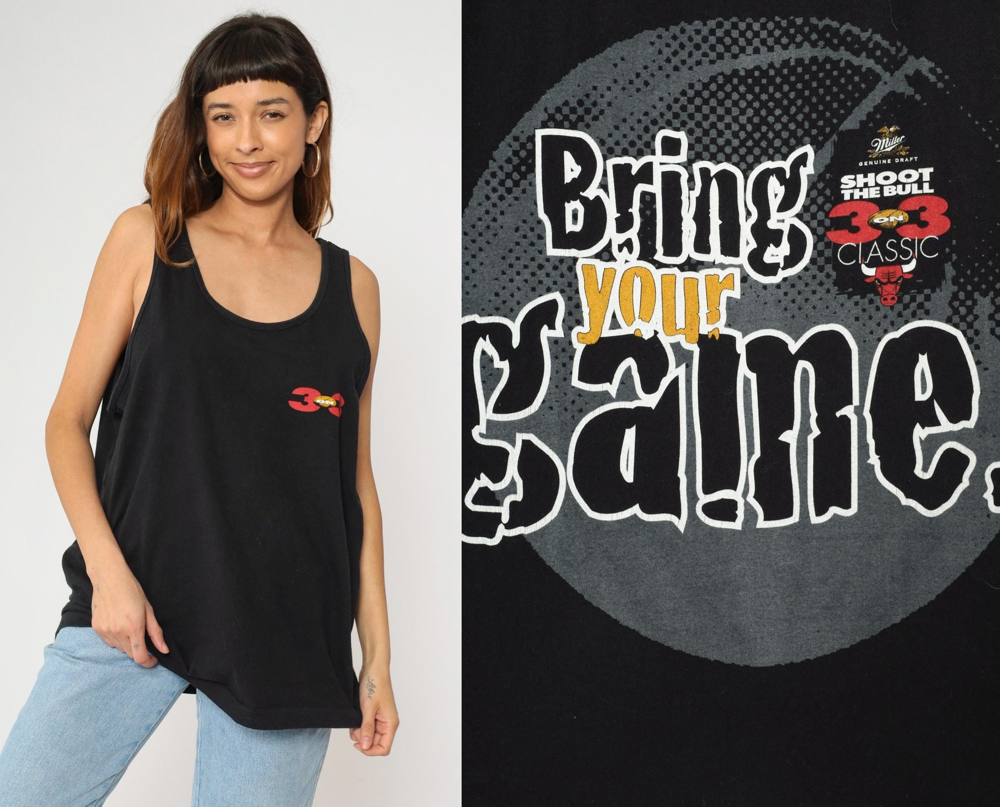 90s Chicago Bulls 3x3 Classic Tank Top Vintage NBA Basketball Bring Your Game Extra Large