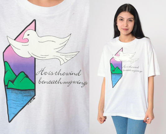 90s Christian Dove Graphic T-Shirt White Crewneck Single Stitch Large