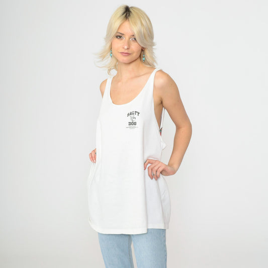 90s Salty Dog Surf Shop Tank Top Daytona Beach Florida Graphic White Extra Large XL