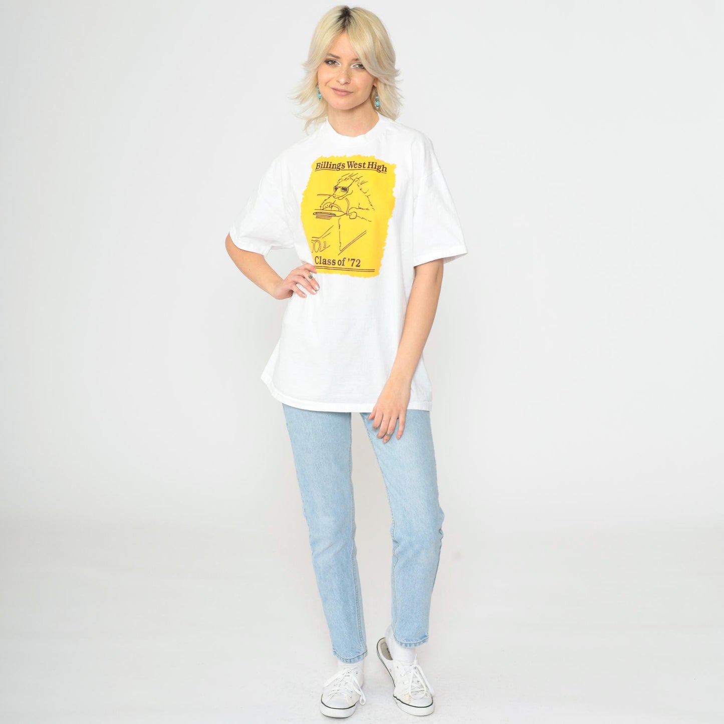 90s Billings West High School Class of '72 Reunion Bear Graphic Tee White Large