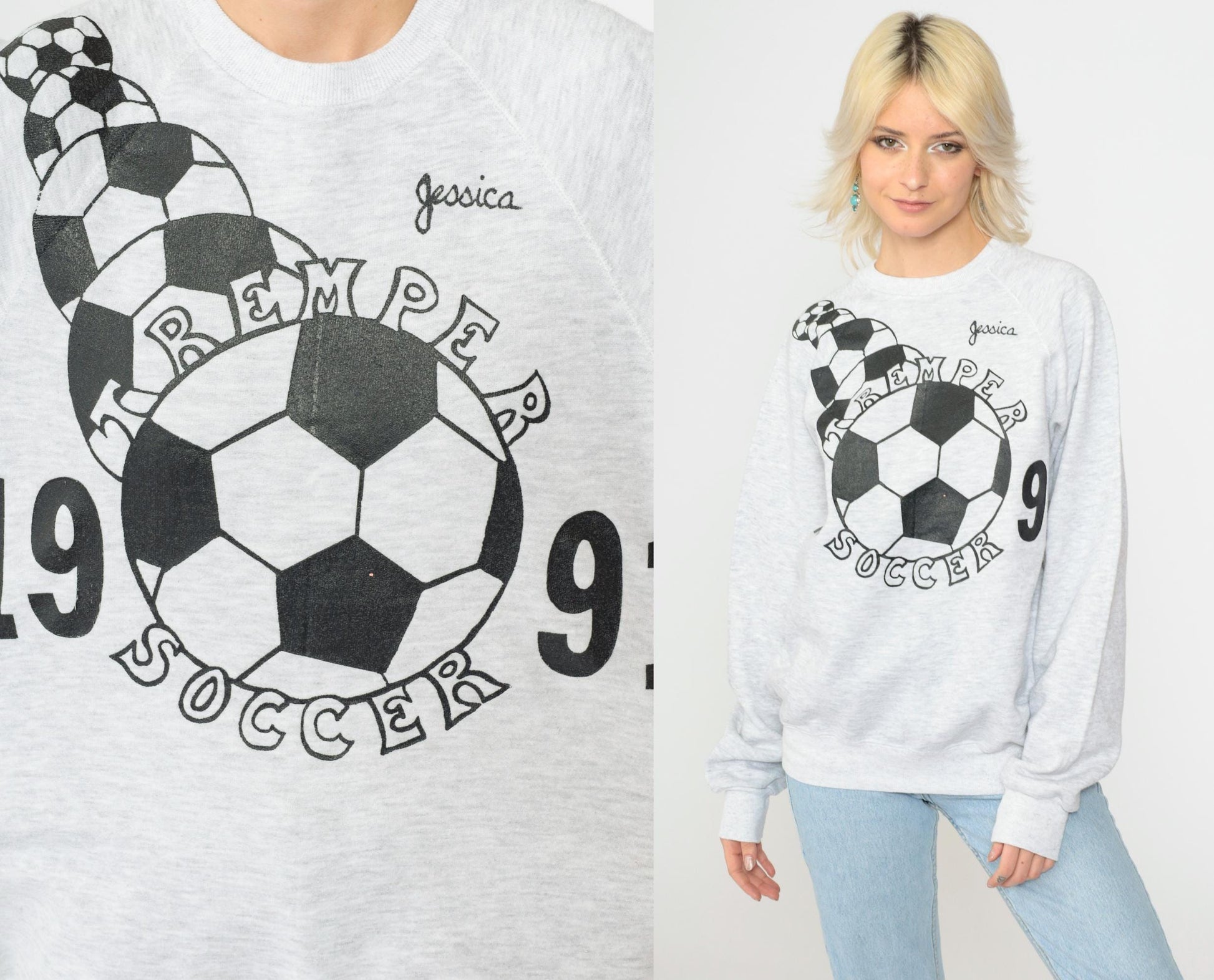 1991 Tremper Soccer Sweatshirt 90s Kenosha High School Heather Grey Raglan Large