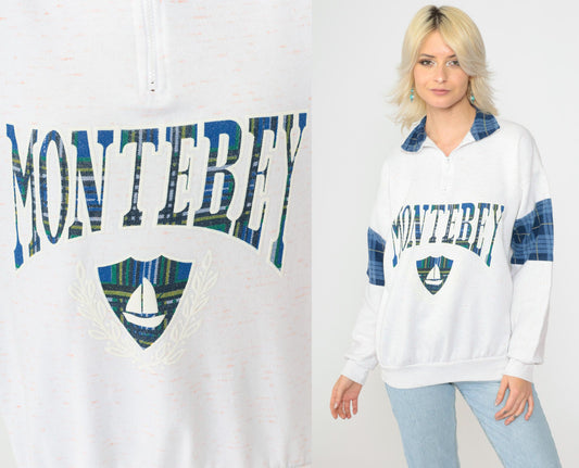 90s Monterey California Sailboat Quarter Zip Sweatshirt White Medium