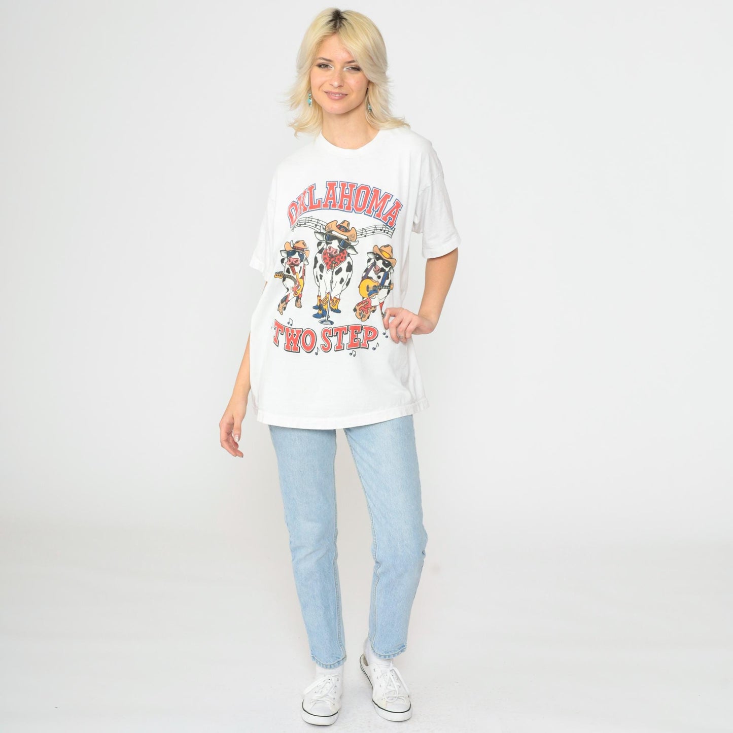 90s Oklahoma Two Step Country Cow Band Graphic Tee Cotton Extra Large