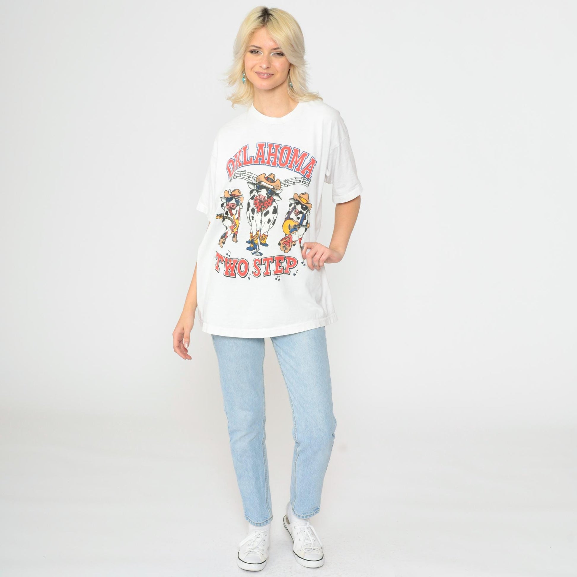 90s Oklahoma Two Step Country Cow Band Graphic Tee Cotton Extra Large