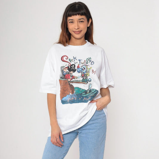 90s Spike n' Mike Sick and Twisted Festival Animation T-Shirt 1993 Pirate Graphic White Extra Large XL