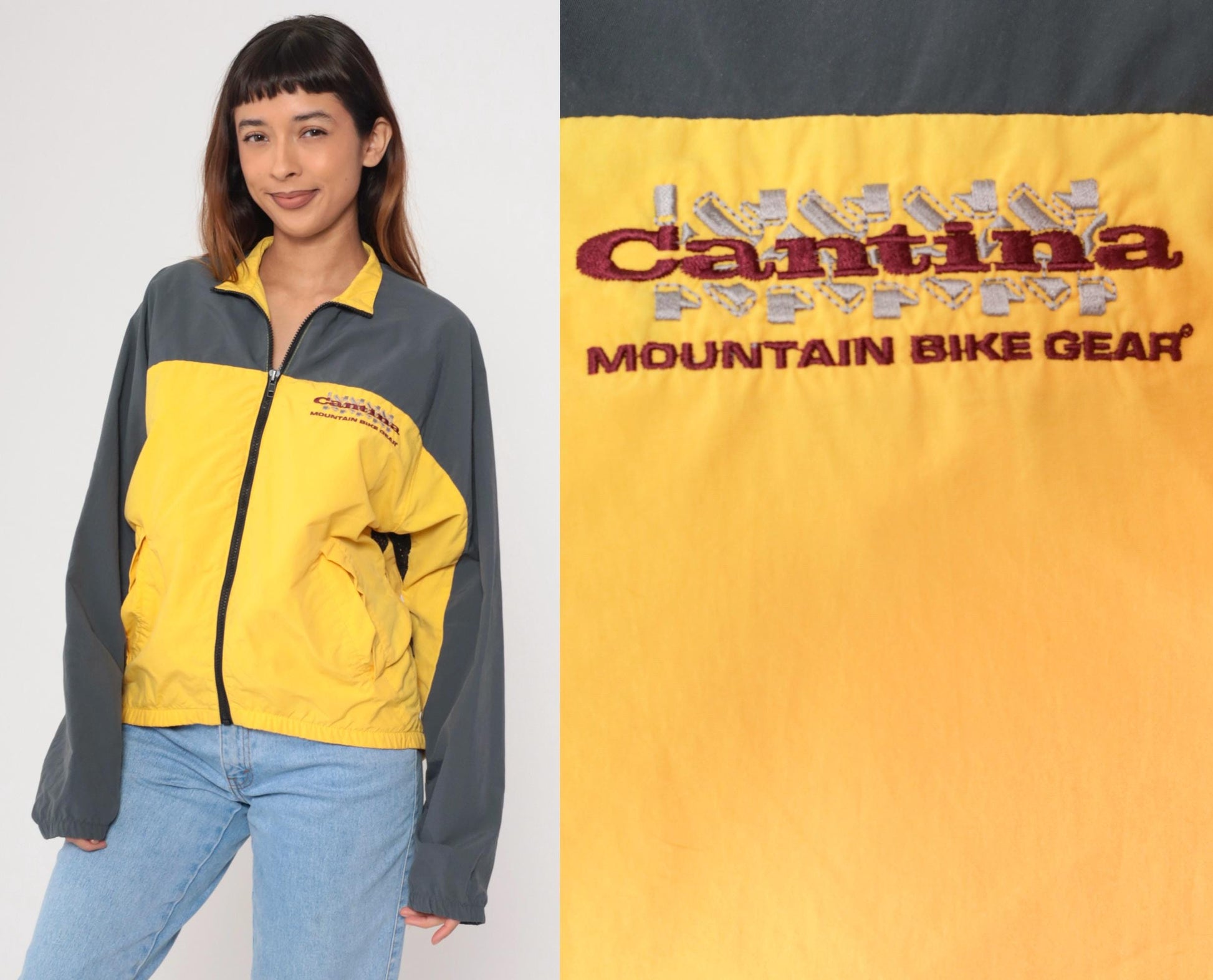 90s Cantina Mountain Bike Windbreaker Yellow Gray Color Block Large L