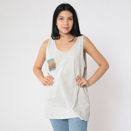 90s Reel Lumber Service Graphic Tank Top Beaver Cartoon Grey Extra Large XL