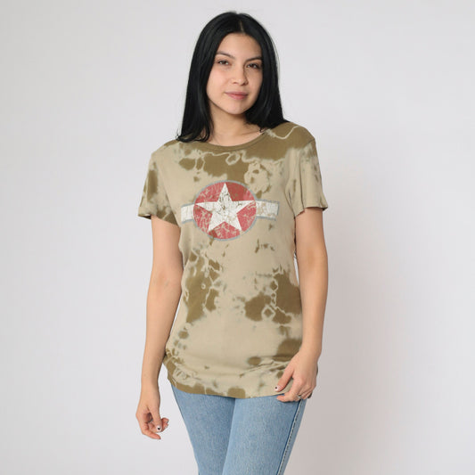 Y2K Sledge USA Star Emblem Tie-Dye Graphic Tee Olive Khaki Large L