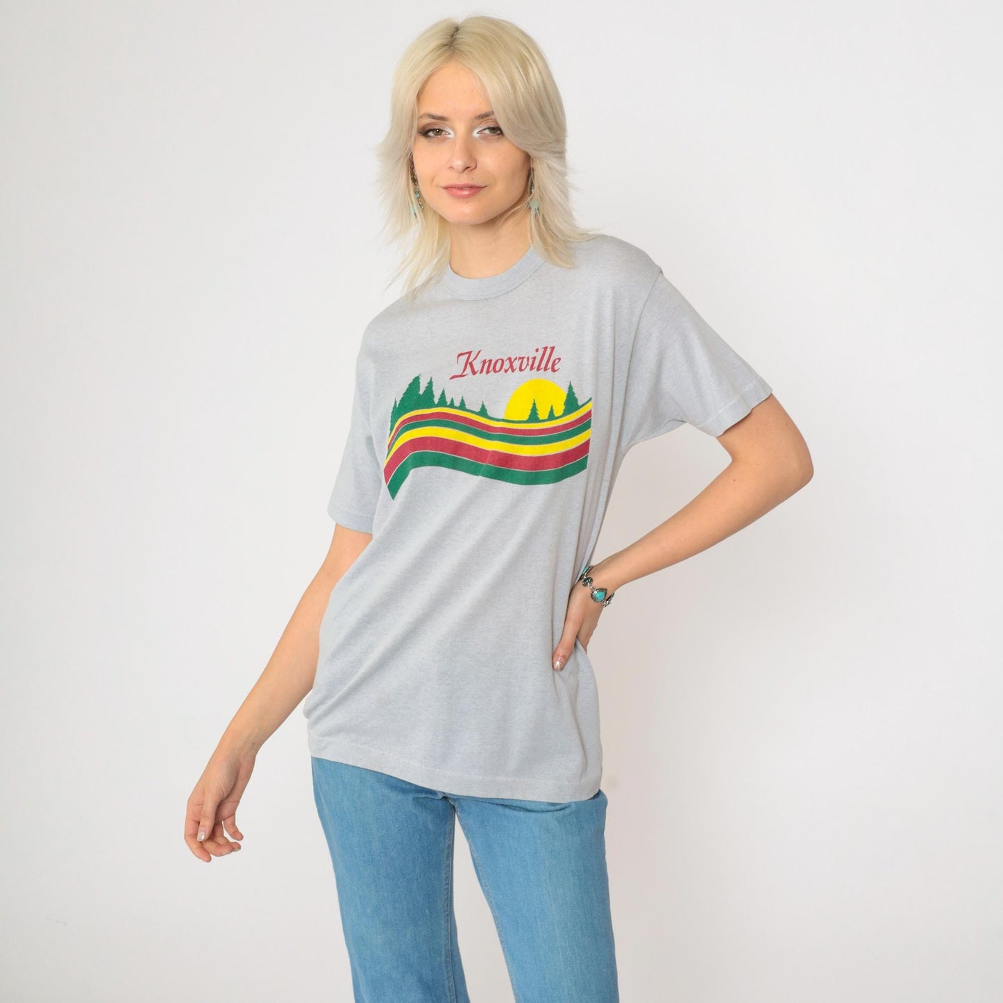 80s Knoxville Tennessee Graphic T-Shirt Grey Nature Print Small