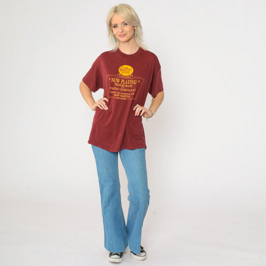 80s Gold Nugget Theatre Maroon Graphic T-Shirt Treasure Island Vaudeville Large