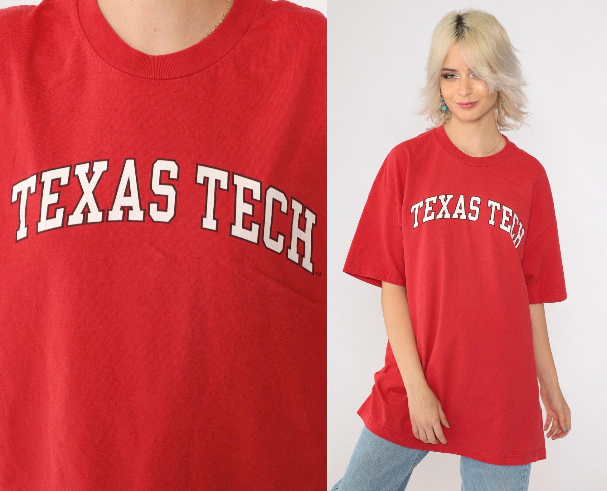 90s Texas Tech University Graphic T-Shirt Red Crewneck Extra Large XL