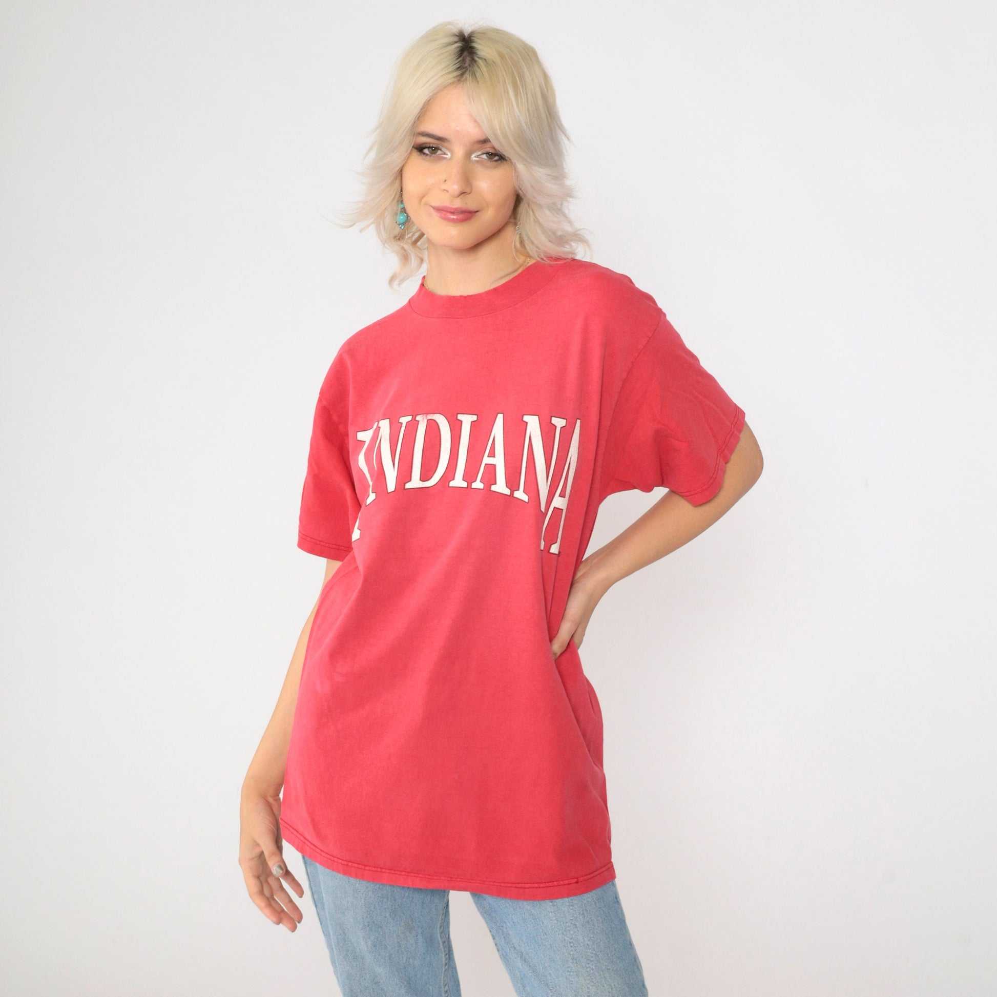 90s Indiana Graphic T-Shirt Faded Red Destination Tee Medium