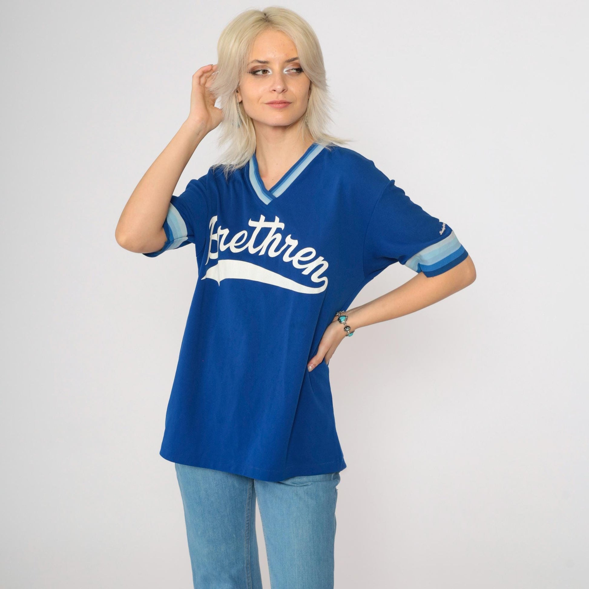 80s Swingster Brethren Baseball Jersey Royal Blue Ringer V-Neck #41 Medium