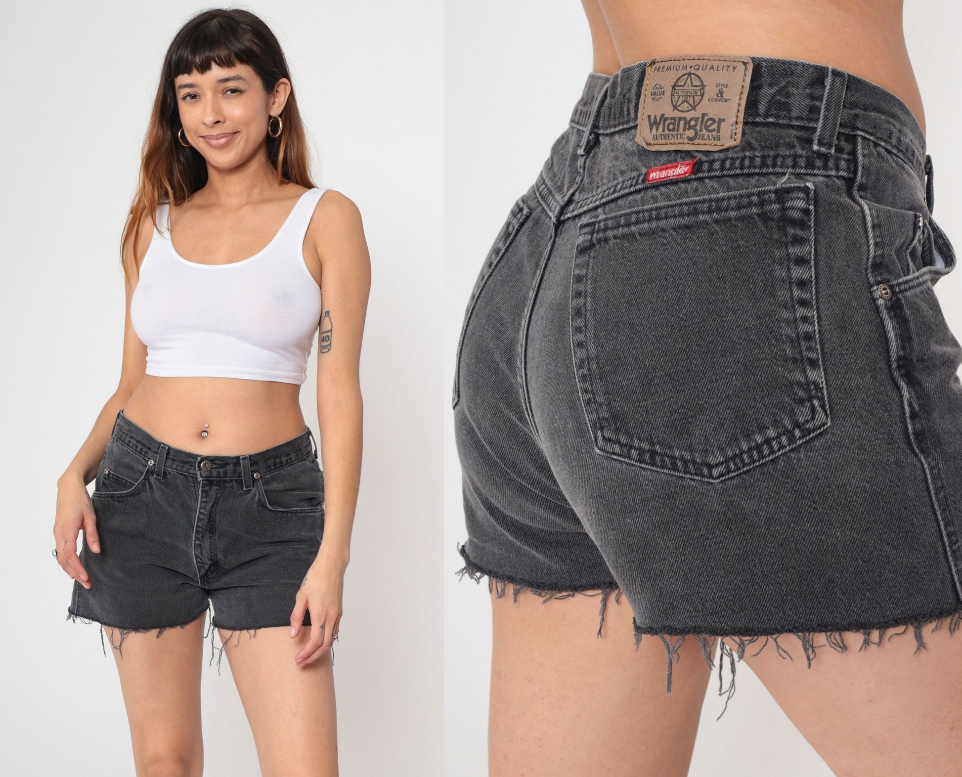 90s Wrangler Black Denim Cutoff Shorts High Rise Faded Medium 32