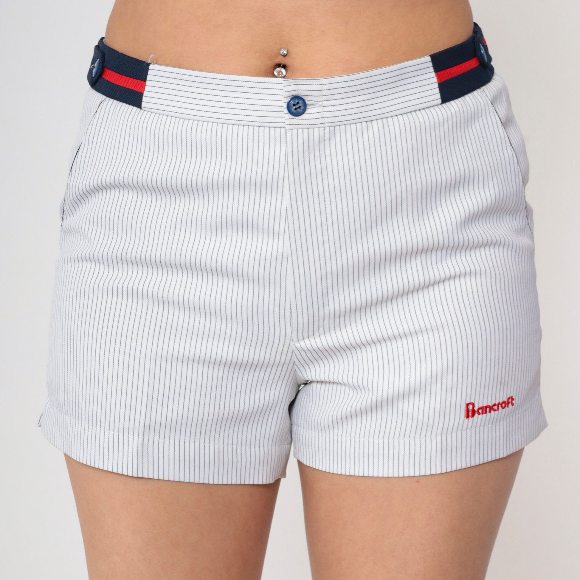 80s Bancroft Sport Pinstripe Tennis Shorts White High Waisted Small