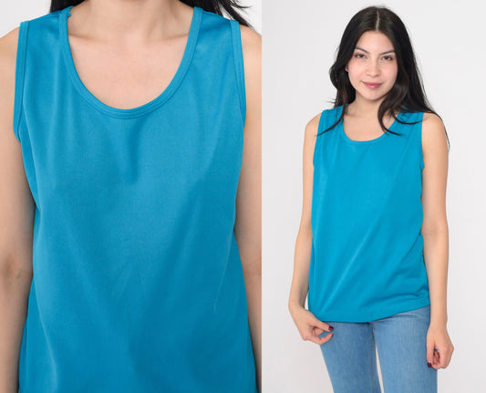 70s Sears Tank Top Bright Blue Scoop Neck Sleeveless Small S