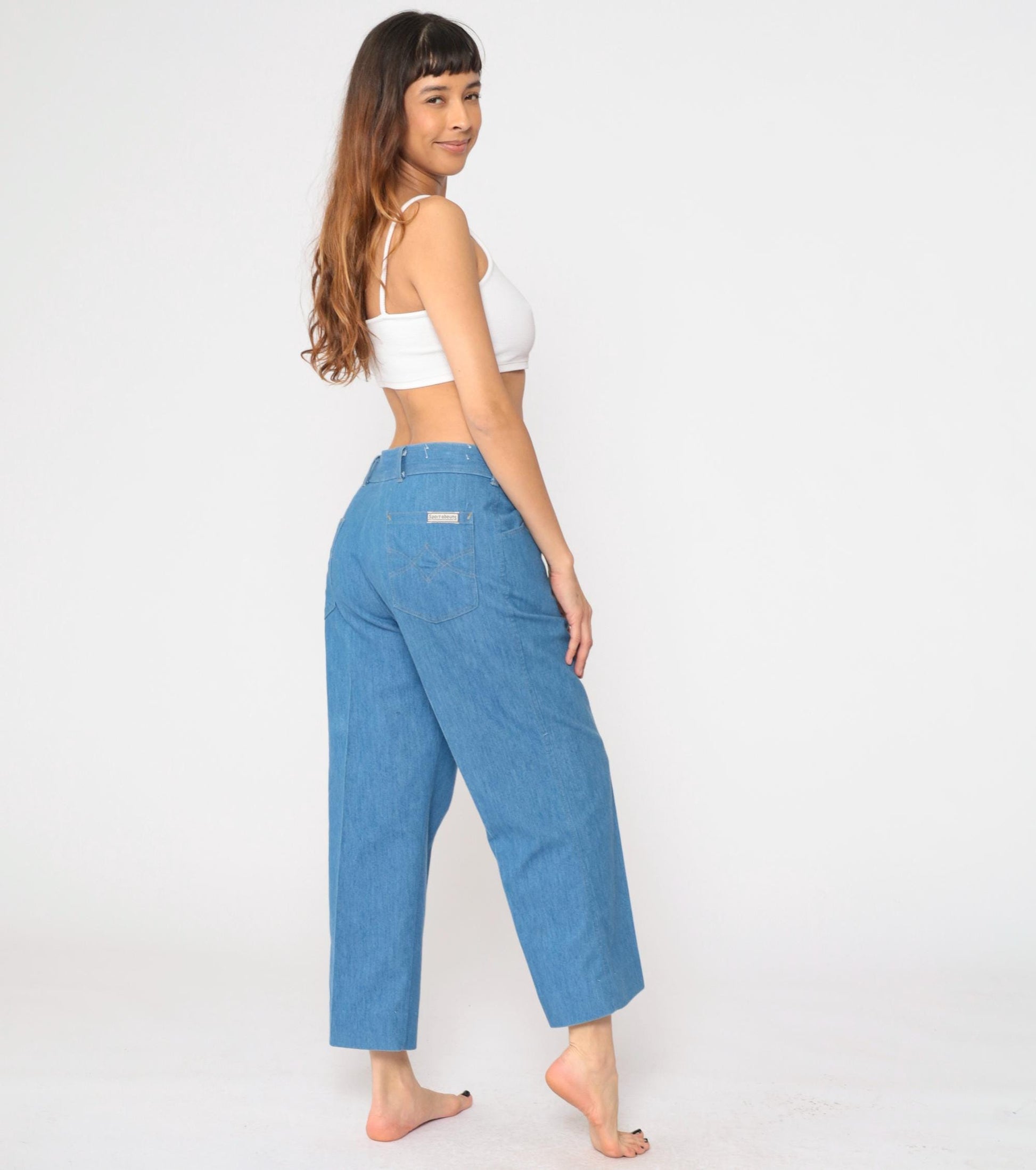 80s Sport Abouts High Waist Straight Leg Cropped Jeans Blue Denim 34x26