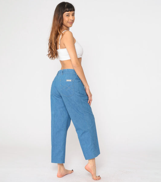 80s Sport Abouts High Waist Straight Leg Cropped Jeans Blue Denim 34x26