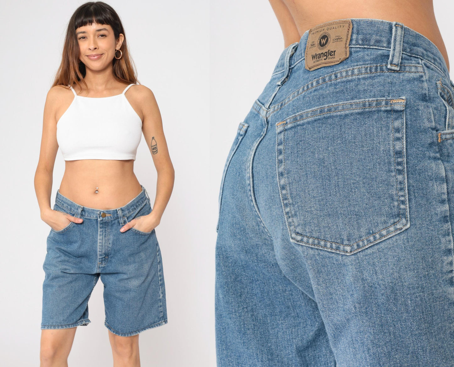 Y2K Wrangler Denim Bermuda Shorts High Waist Blue Jean Relaxed Fit Medium M
