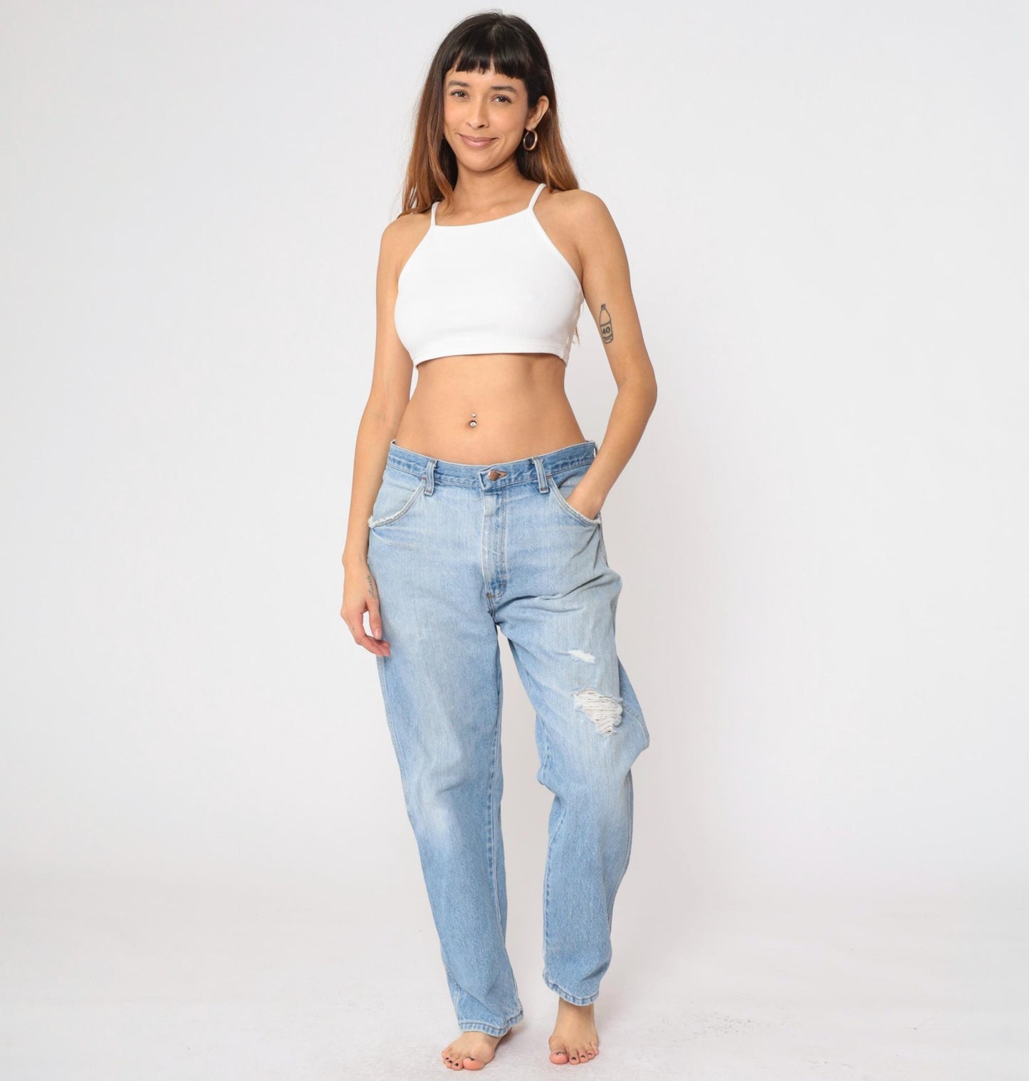 90s Rustler High Rise Straight Leg Jeans Blue Distressed Ripped 38x30