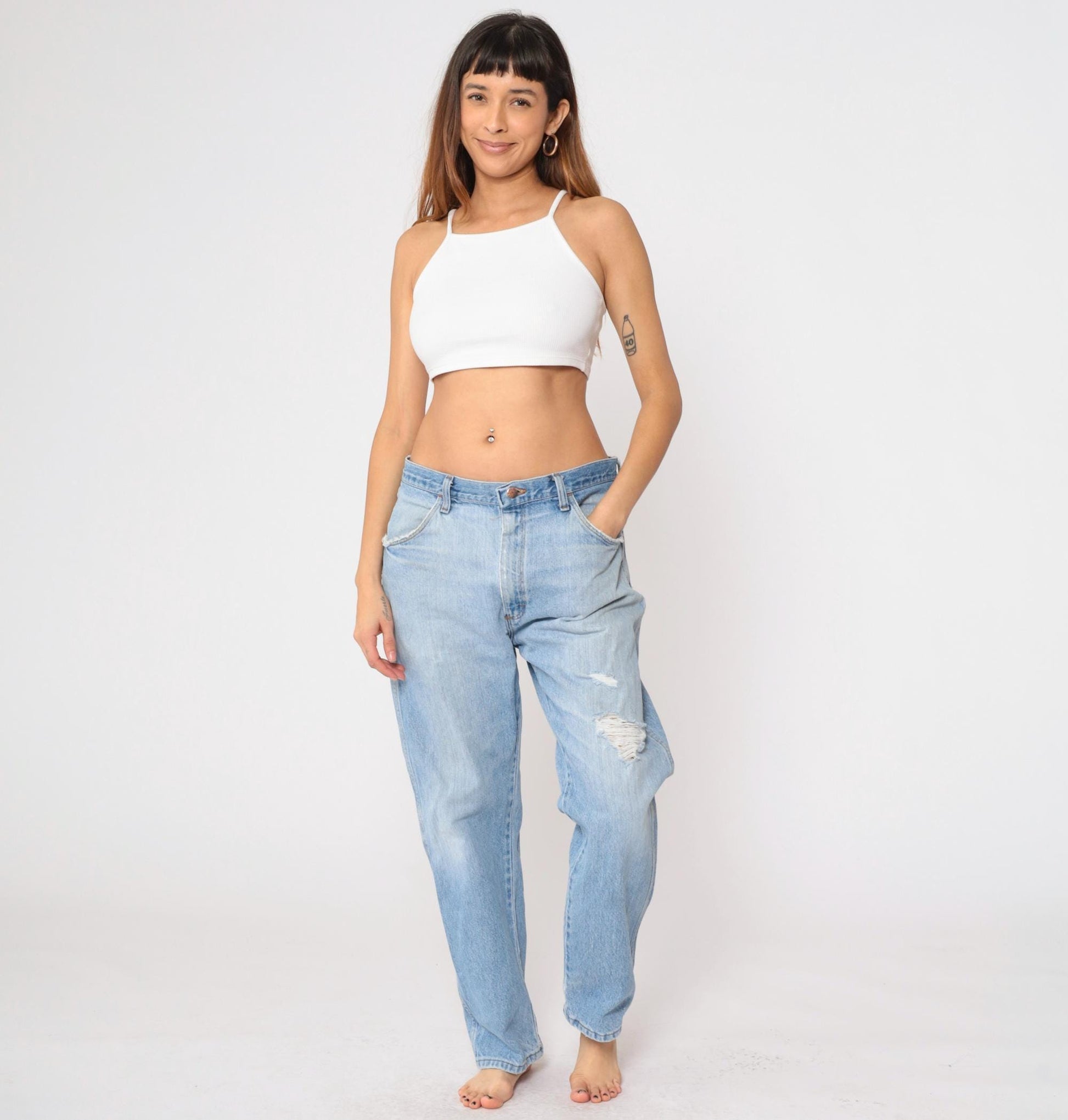 90s Rustler High Rise Straight Leg Jeans Blue Distressed Ripped 38x30