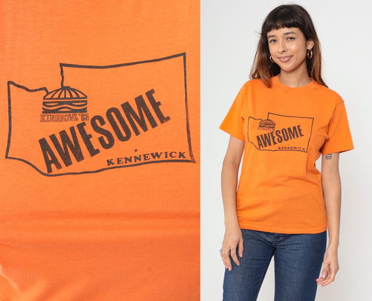 80s Kennewick Kingbowl Bowling Alley Graphic T-Shirt Orange Single Stitch Medium