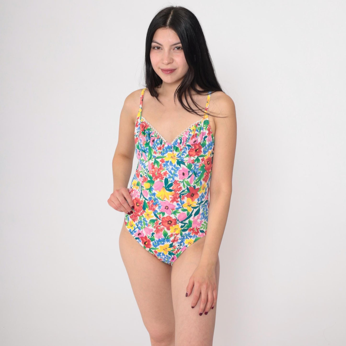 90s Jantzen Floral One-Piece Swimsuit Bustier Cut Medium