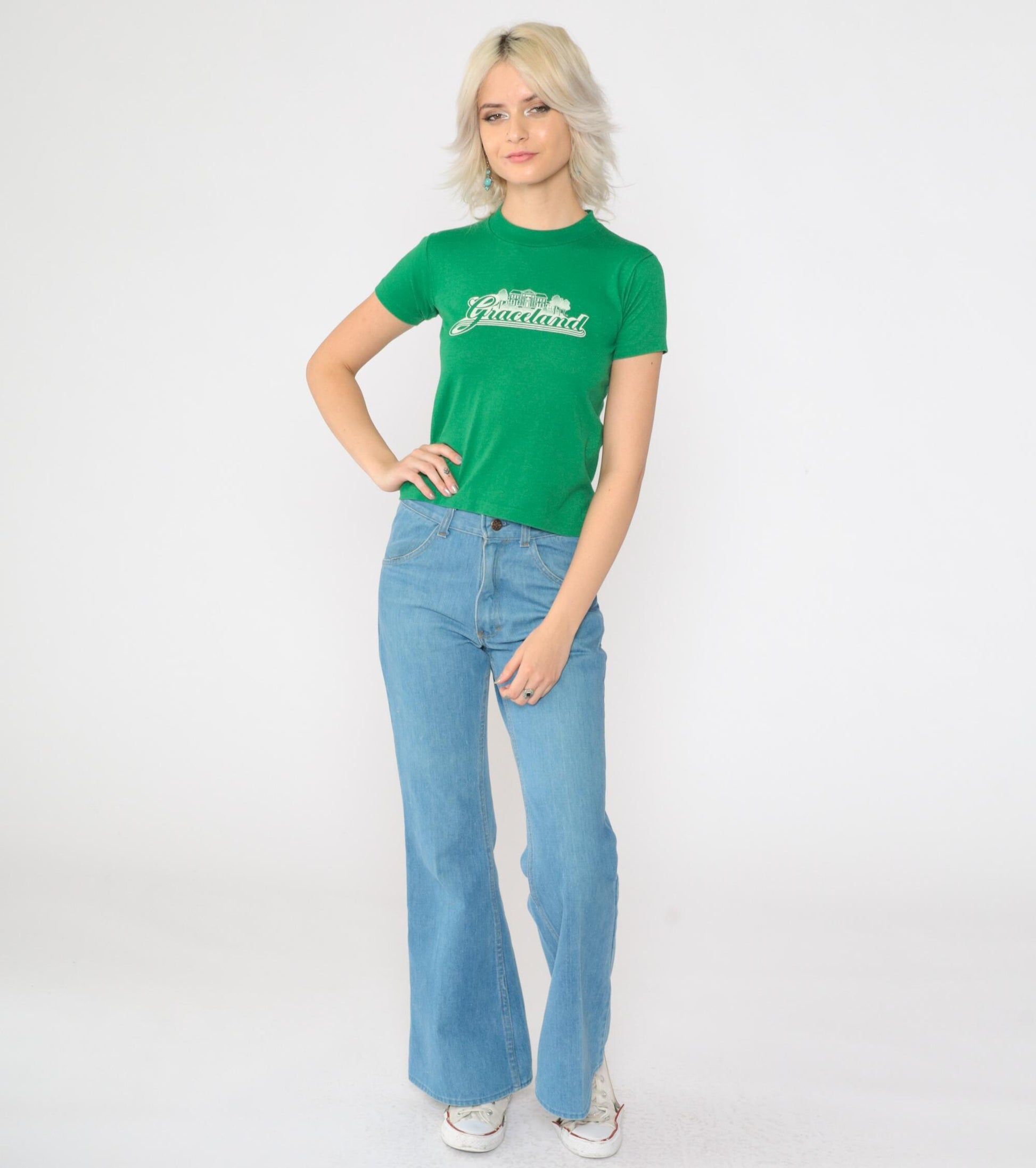 80s Graceland Memphis Tennessee Graphic T-Shirt Green Youth Medium