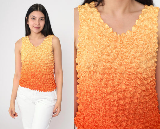 Y2K Ombre Popcorn Texture Tank Top Orange Gradient Stretchy Small Medium