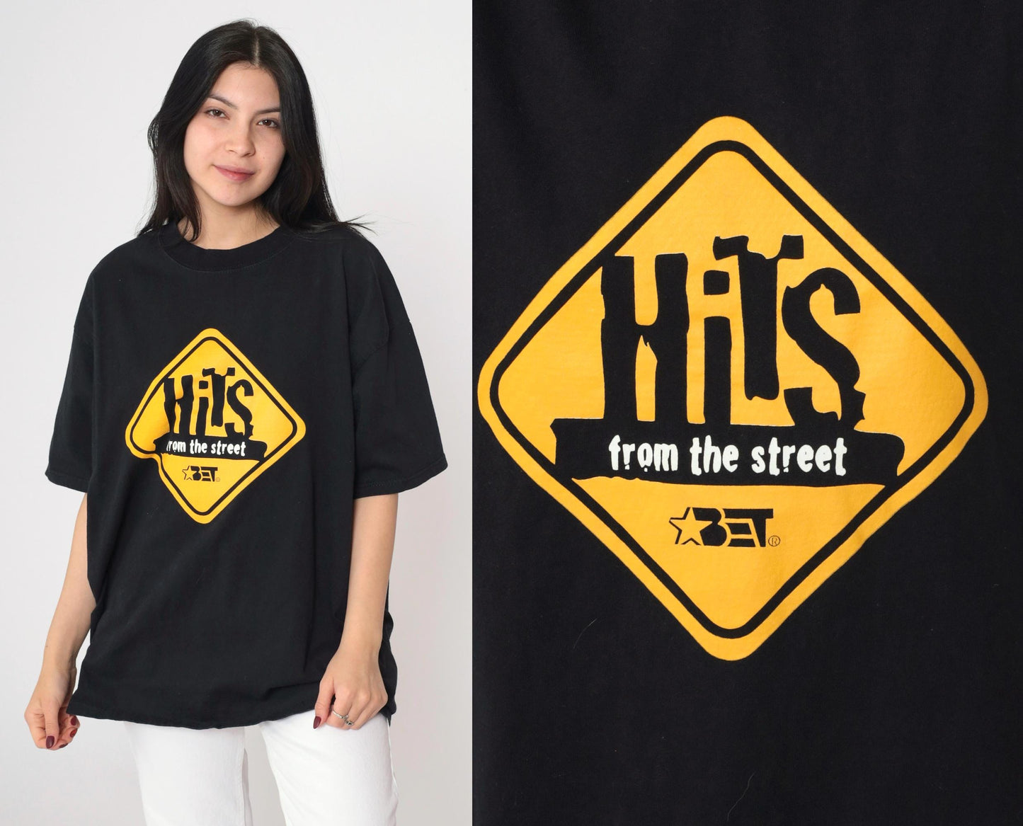 90s BET Hits From The Street Graphic T-Shirt Black Cotton Tee Extra Large