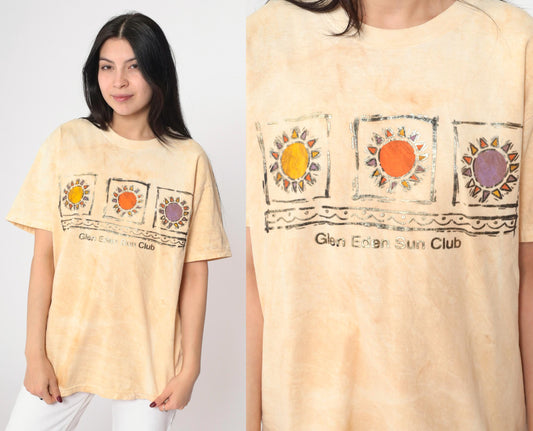 90s Glen Eden Sun Club Tie Dye Graphic T-Shirt Yellow Metallic Large