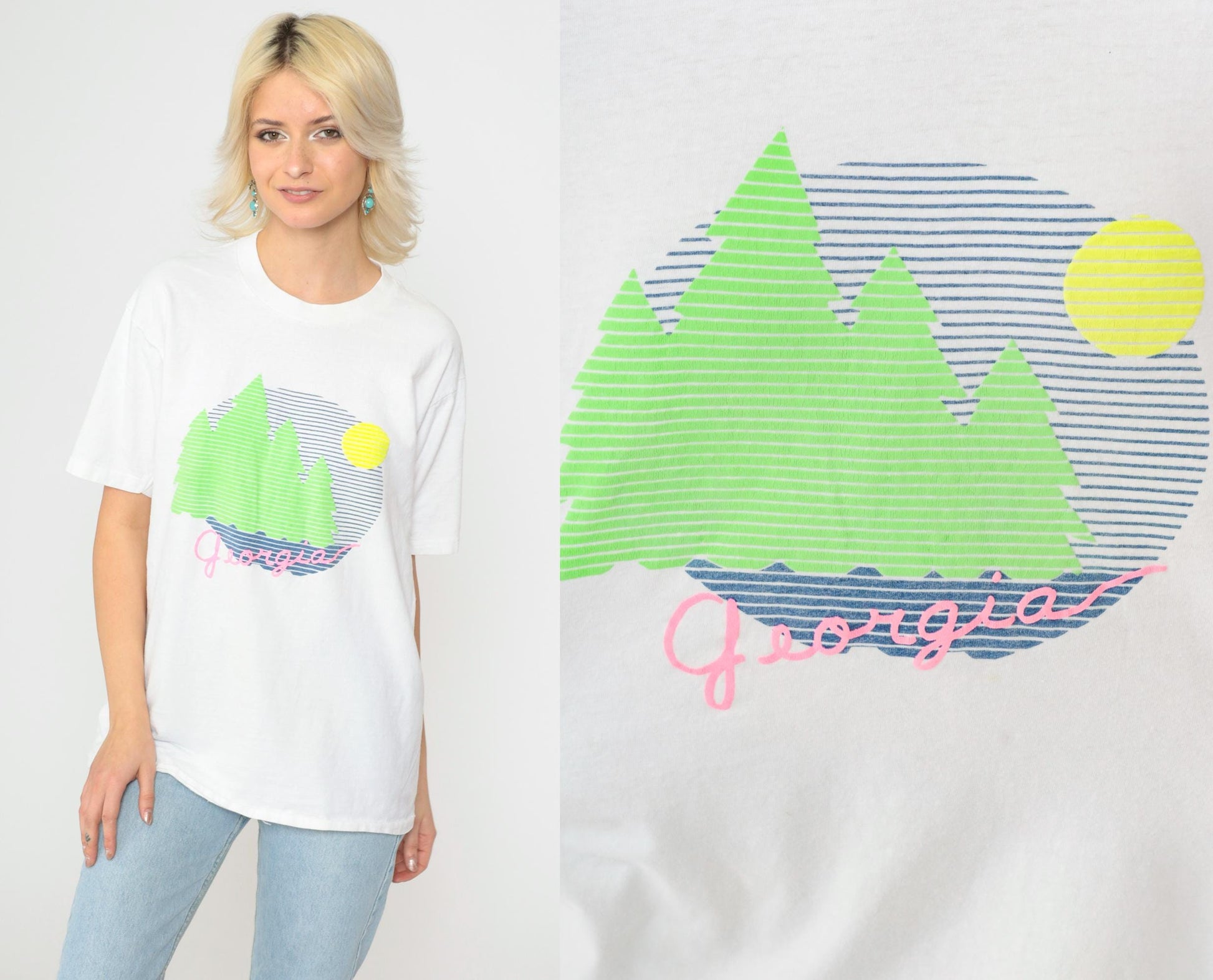 90s Georgia Forest Lake Nature Graphic T-Shirt White Cotton Medium
