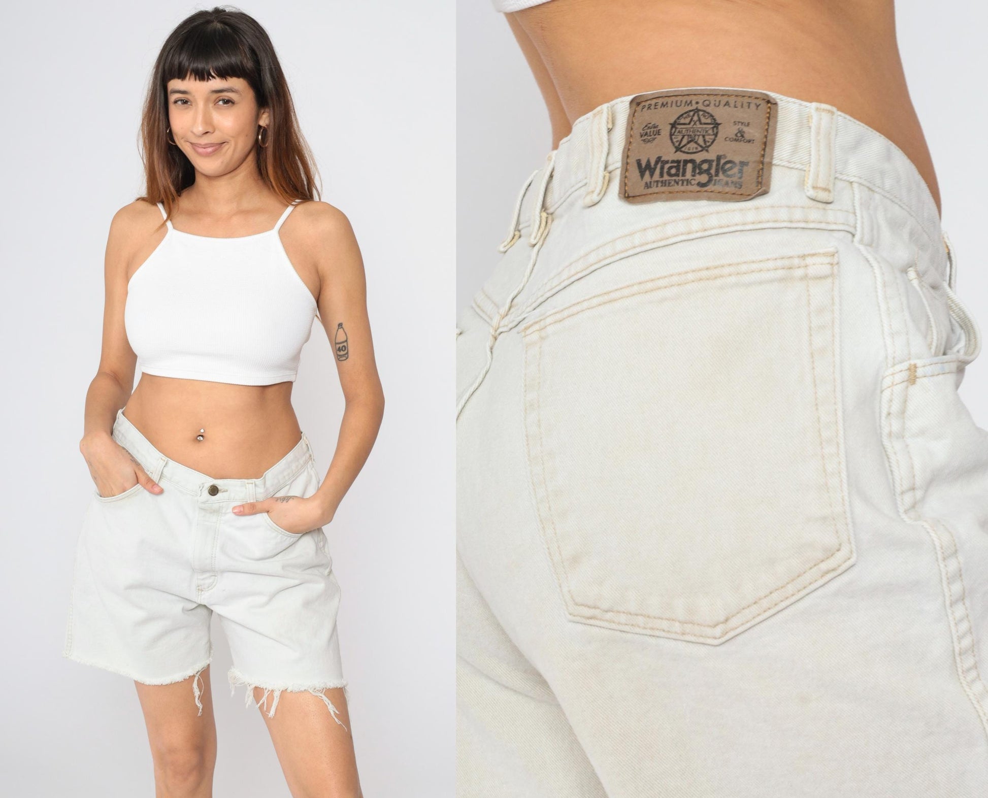 90s Wrangler Denim Cutoff Shorts High Rise Pale Grey Men's 34