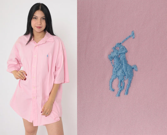 90s Polo Ralph Lauren Pink Cotton Oxford Button-Up Shirt Extra Large XL
