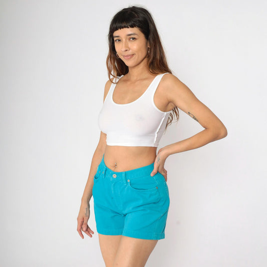 90s Guess Turquoise Denim Shorts Mid Rise Small 30