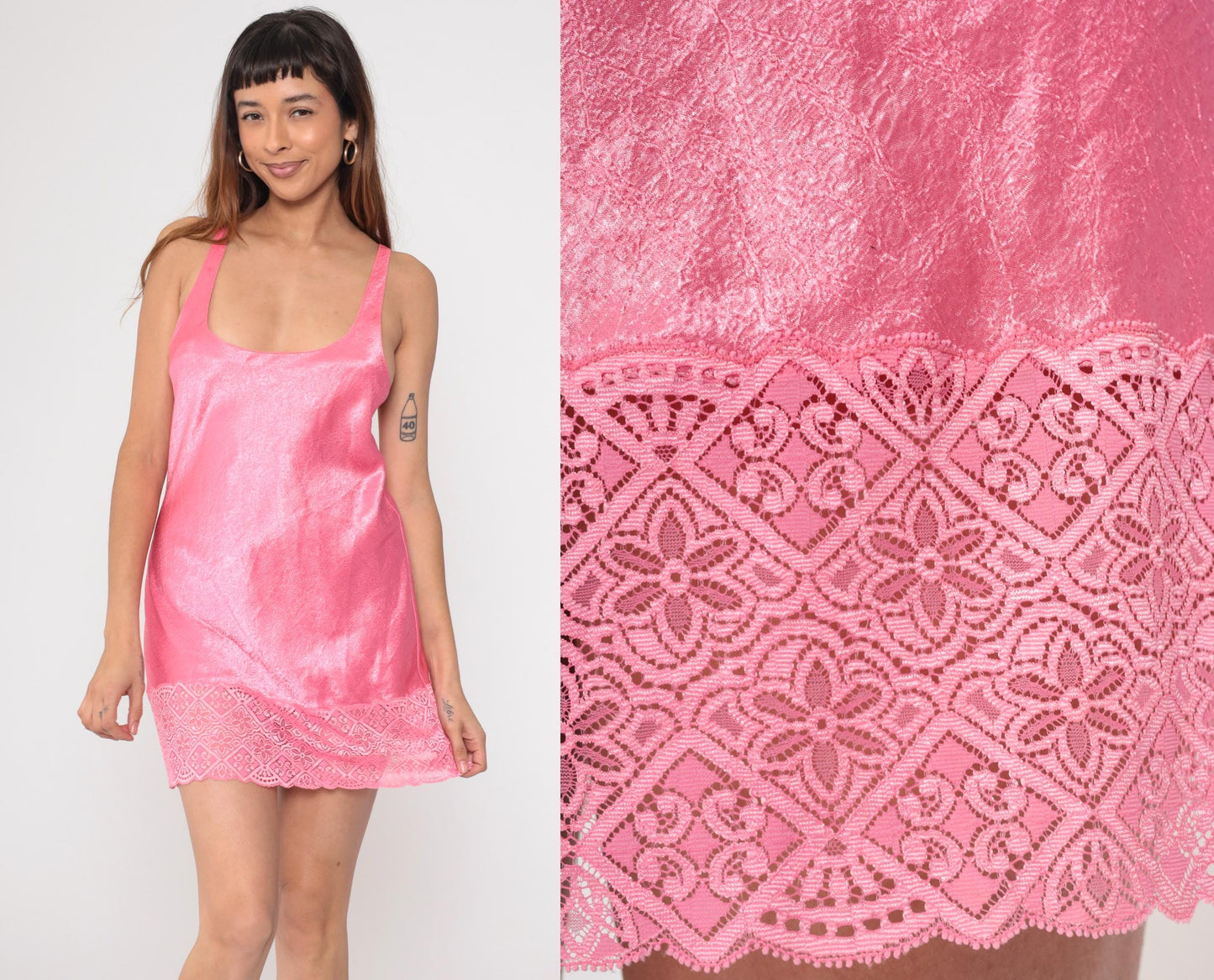 Y2K Victoria's Secret Pink Lace Slip Dress Criss-Cross Spaghetti Strap Small S