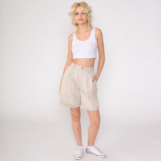 Eddie Bauer 90s Khaki Pleated Cotton Shorts High Rise Small 6