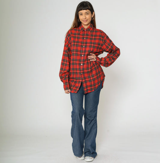 80s Brooks Brothers Red Plaid Wool Blend Button-Up Shirt Extra Large XL