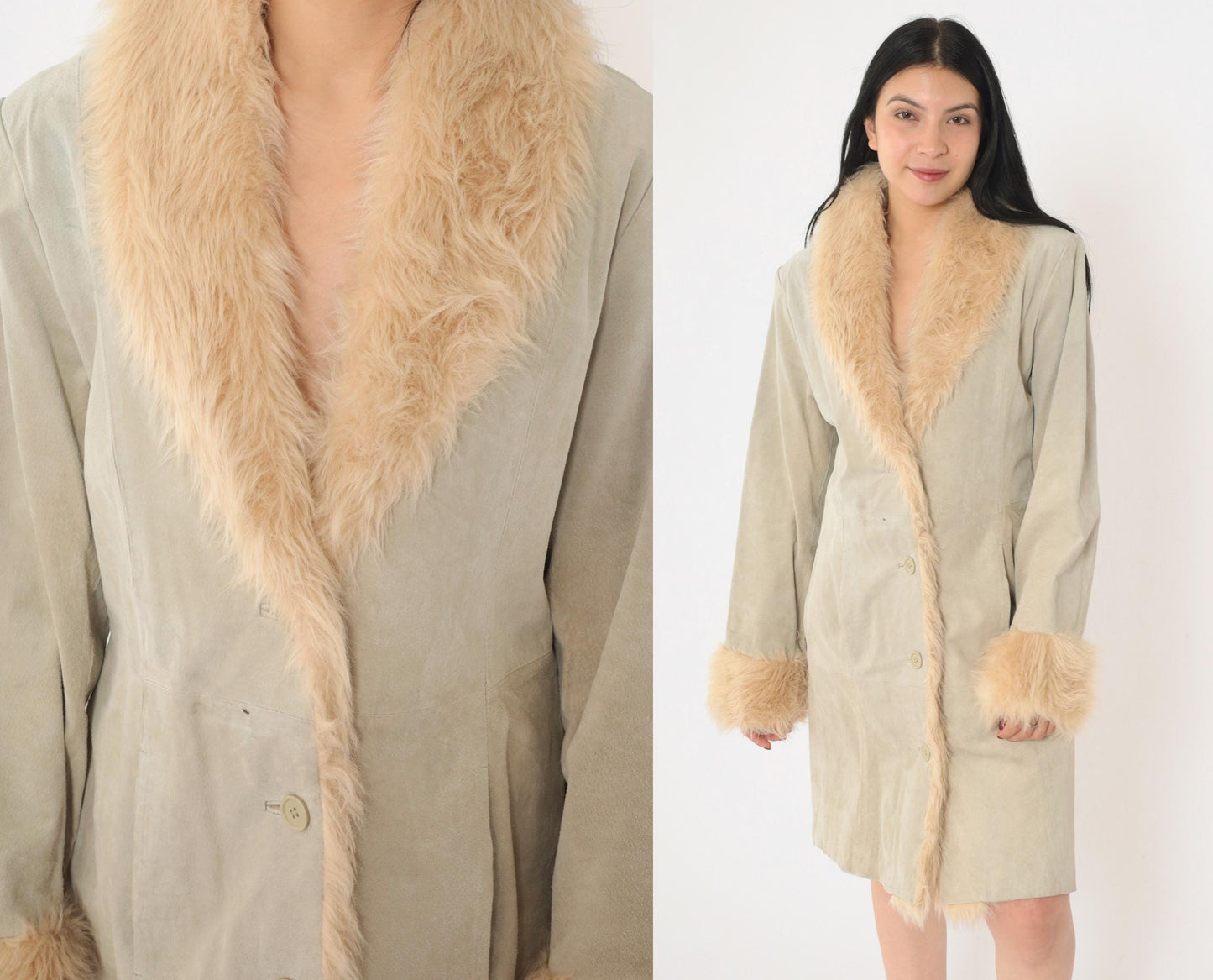 Y2K Grey Suede Jacket Faux Fur Trim Button Up Wilsons Medium